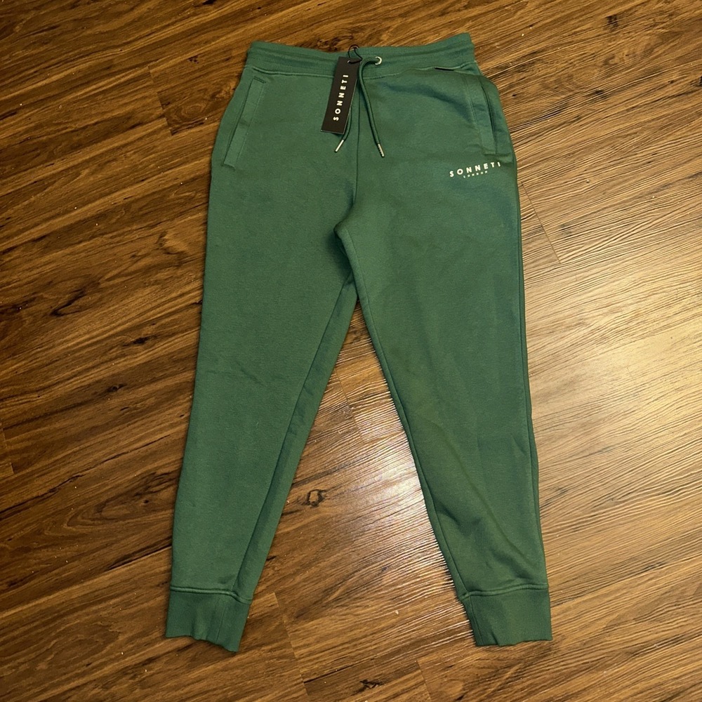 Sonneti London Men's Jogger Pants Green Fleece Lined Stretch Tapered Leg Small